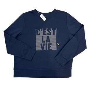 Banana Republic Factory C'est La Vie Sweatshirt Medium Navy Blue Crewneck NEW!